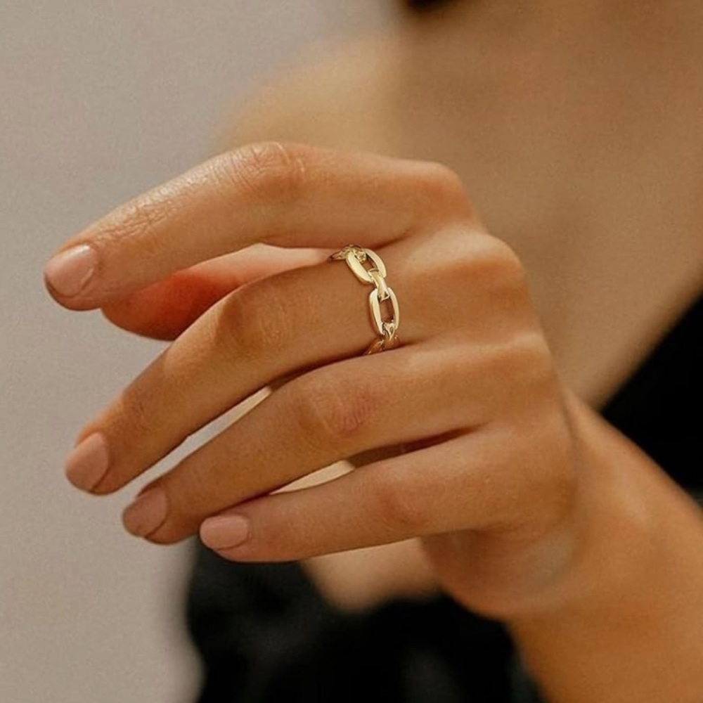 Statement Ring! Gold Chain Link Ring With Modern … - image 3
